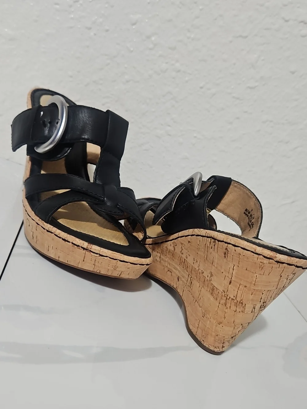 Born Strappy Cork Wedge Heel Platform Mule Sandals